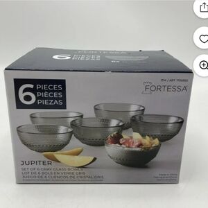 (Ew)Fortessa Jupiter Clear Glass Bowls Set of 6 - Cereal, Soup, Salad. New